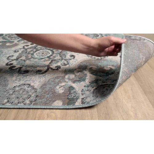 Bungalow Rose Braselton Floral Handwoven Area Rug in Gray/Cream/Blue